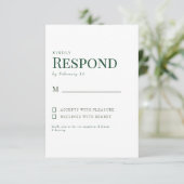 シンプルなグリーンとホワイトの結婚式出欠確認カード 出欠カード (スタンド正面)