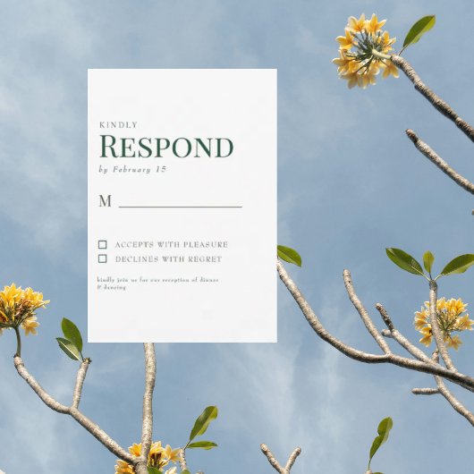 シンプルなグリーンとホワイトの結婚式出欠確認カード 出欠カード