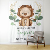 シンプルなグリーンのゴールデンライオン男の子ベビーシャワーウェルカム タペストリー (インサイチュ)