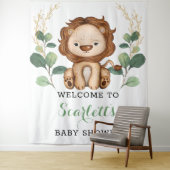シンプルなグリーンのゴールドライオン男の子ベビーシャワーウェルカム タペストリー (インサイチュ)