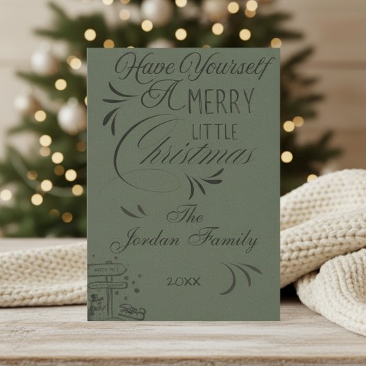 シンプルなグリーンのヴィンテージクリスマスカード シーズンカード
