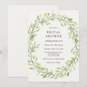 シンプルなグリーンの花輪 ブライダルシャワー招待状 招待状 (正面/裏面)