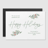 シンプルなグリーンの葉のビジネスホリデーカード (正面/裏面)