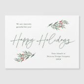 シンプルなグリーンの葉のビジネスホリデーカード (正面)