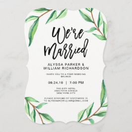 シンプルなグリーンの葉 白背景 | 結婚しました 招待状
