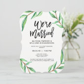 シンプルなグリーンの葉 on 白 | 結婚しました 招待状 (スタンド正面)