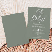 シンプルなグリーンの「Oh Baby」ベビーシャワー 招待状