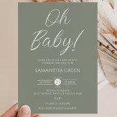 シンプルなグリーンの「Oh Baby」ベビーシャワー 招待状