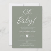 シンプルなグリーンの「Oh Baby」ベビーシャワー 招待状 (正面)
