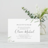 シンプルなグリーンカリグラフィー結婚式延期のお知らせ 招待状 (スタンド正面)