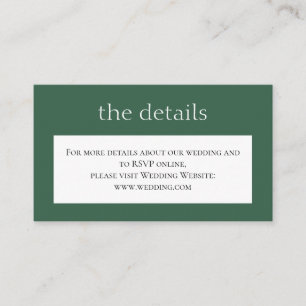 シンプルなグリーンクラシックウェディング。 詳細。 ウェブサイト エンクロージャーカード
