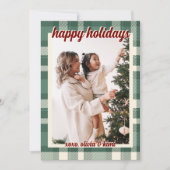 シンプルなグリーンプレイドのホリデーカード（写真付き） シーズンカード (正面)