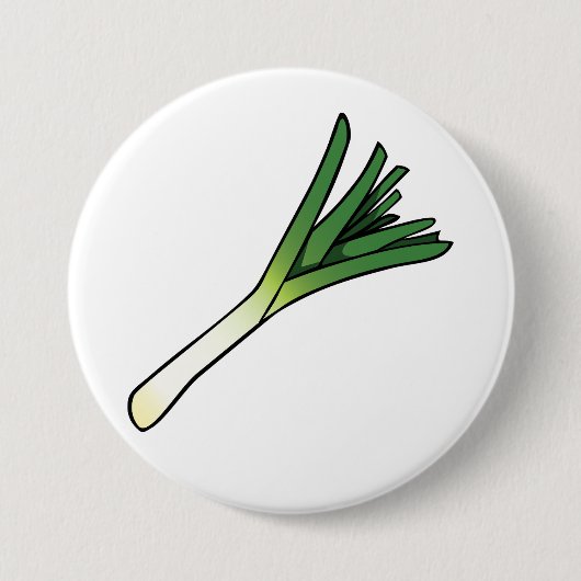 シンプルなグリーンリーキ野菜 缶バッジ (正面)