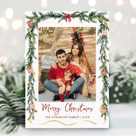 シンプルなグリーンリース メリークリスマス 1枚の写真 シーズンカード