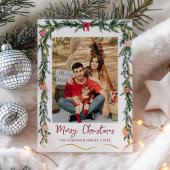 シンプルなグリーンリース メリークリスマス 1枚の写真 シーズンカード