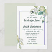 シンプルなグリーンリーフ ウェディング 招待状 (正面/裏面)