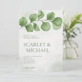 シンプルなグリーン水彩の葉のウェディング 招待状 (スタンド正面)