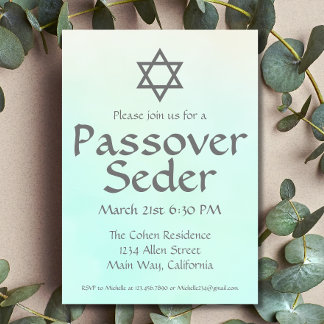 シンプルなグリーン水彩画のペサハのセデルへの招待状 招待状