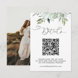 シンプルなグリーン+フォト 結婚式QRコード エンクロージャーカード