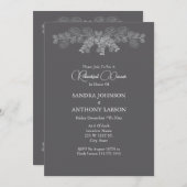 シンプルなグレイ ライン アート ユーカリ リハーサル 招待状 (正面/裏面)