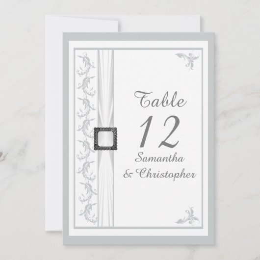シンプルなグレーとホワイトのダマスク結婚式テーブルナンバー 招待状 (正面)