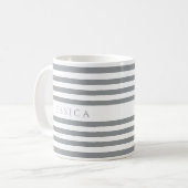 シンプルなグレーのストライプ模様の名前 コーヒーマグカップ (正面左)