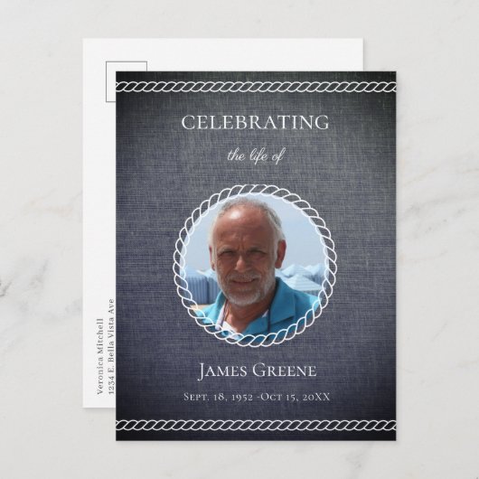 シンプルなグレーの写真を使ったライフセレブレーション招待状 案内ポストカード (正面/裏面)