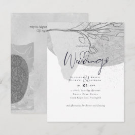 シンプルなグレーの白の結婚式招待状　低コスト　予算内で 招待状