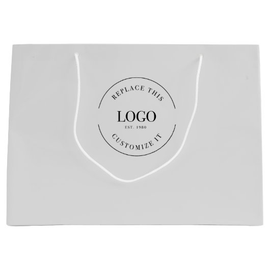 シンプルなグレーカスタムビジネス ロゴ ラージペーパーバッグ (正面)