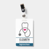 シンプルなグレー看護用聴診器 バッジ (正面 （クリップ付）)