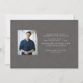 シンプルなグレー ツイード フレーム クラシック フォト 卒業 招待状 (裏面)
