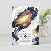 シンプルなコメット宇宙誕生日 招待状 (スタンド正面)