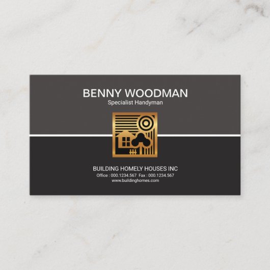 シンプルなコラムの金ゴールドの家場面便利屋サービス 名刺 (正面)