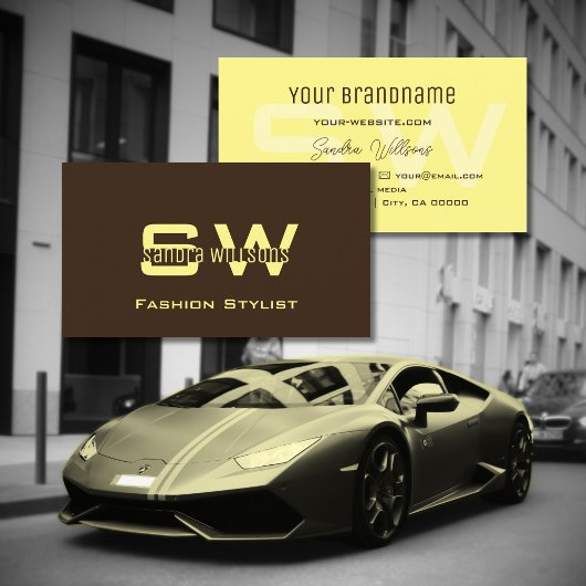 シンプルなコーヒーブラウンとモノグラムシンプル付きクリームの 名刺