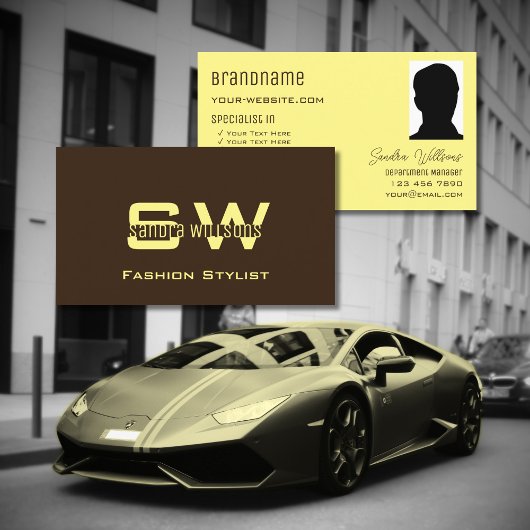 シンプルなコーヒーブラウンクリームとモノグラムと写真 名刺