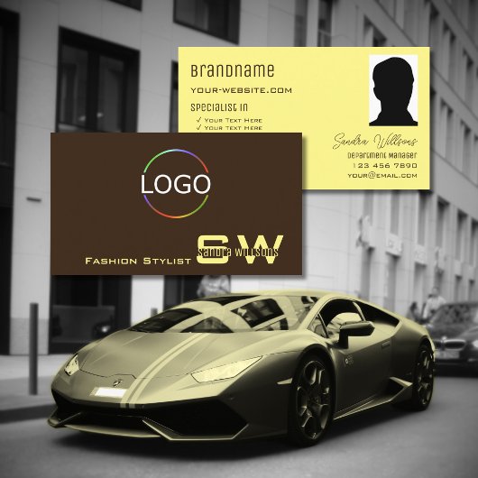 シンプルなコーヒーブラウンクリームとモノグラムのロゴ写真 名刺