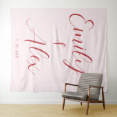 シンプルなコーラルピンクと赤の結婚式 タペストリー (インサイチュ(横))