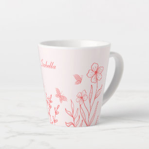 シンプルなコーラルピンクの植物学 カフェラテマグ