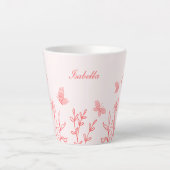シンプルなコーラルピンクの植物学 カフェラテマグ (正面)
