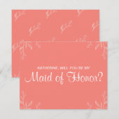 シンプルなコーラル「私のメイド・オブ・オナーになってくれる？」カード 招待状 (正面/裏面)