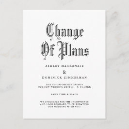 シンプルなゴシックスタイルの結婚式延期のお知らせ 更新情報 案内ポストカード