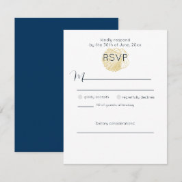 シンプルなゴールデン シー シェルとディープ プルシアン ブルー 出欠カード