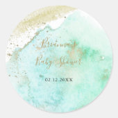 シンプルなゴールドとグリーンのベビーシャワープレゼント ラウンドシール (正面)