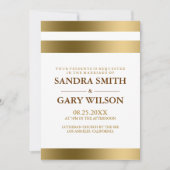 シンプルなゴールドのストライプが白い背景に映えるウェディング 招待状 (正面)