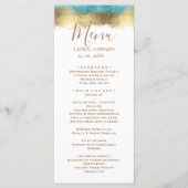 シンプルなゴールドの箔とアクアブルーの枠のミニマリスト メニュー (正面)