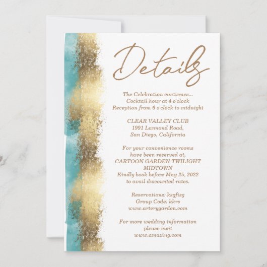 シンプルなゴールドの箔とアクアブルーの枠のミニマリスト 招待状 (正面)