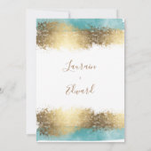 シンプルなゴールドの箔とアクアブルーの枠のミニマルデザイン 招待状 (裏面)