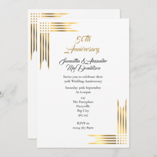 シンプルなゴールドの結婚50周年記念日 招待状 (正面/裏面)