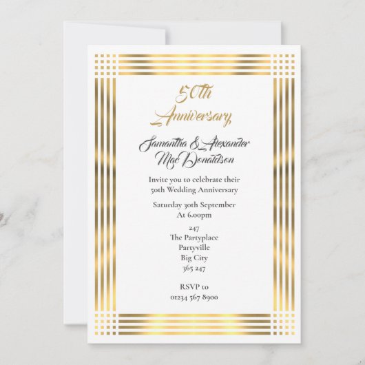 シンプルなゴールドの結婚50周年 招待状 (正面)