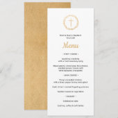 シンプルなゴールドの花輪と十字架 洗礼 メニュー 招待状 (正面/裏面)